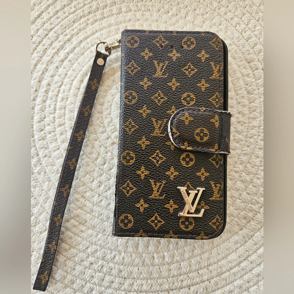 Louis Vuitton Monogram Brown & Gold Logo Wristlet Phone Folio